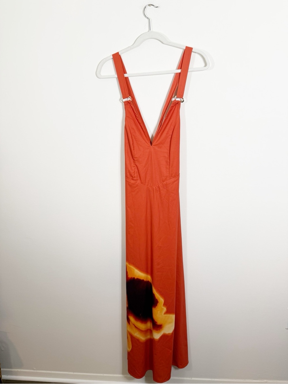 Abercrombie Dipped Waist Hardware Maxi Dress Orange Floral Size XS - Picture 6 of 8